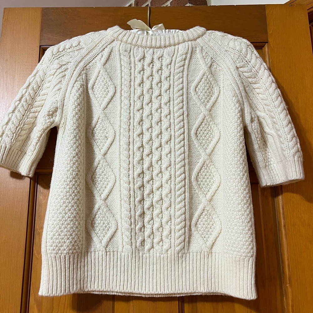 Soal Women's Cream, Cable Knit, Short Sleeved Sweater, Made in Ireland, Large